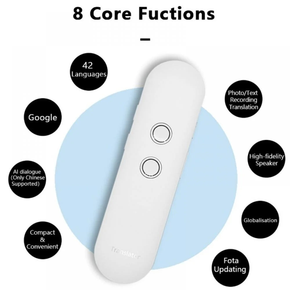 Portable Smart Translator Real Time Two Way Instant Voice Translation Support 42 Languages, Language Translator, Bluetooth Translator Device White
