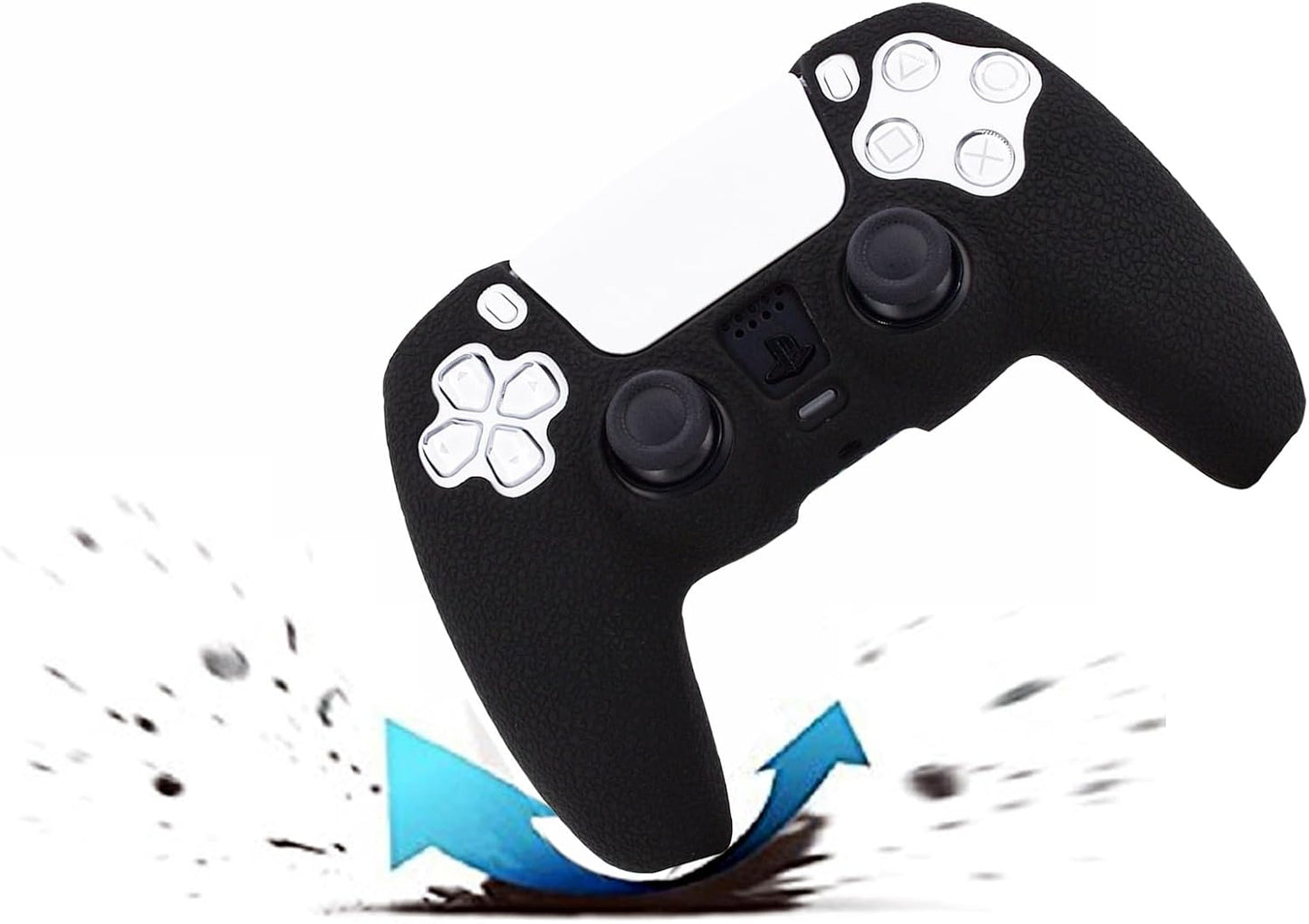 PS5 Controller Skin, Silicone Cover for Sony Playstation 5 Controller Grip Skin Protector Faceplates Kits Video Games(1X Black Cover with 4 X Thumb Grips Caps)