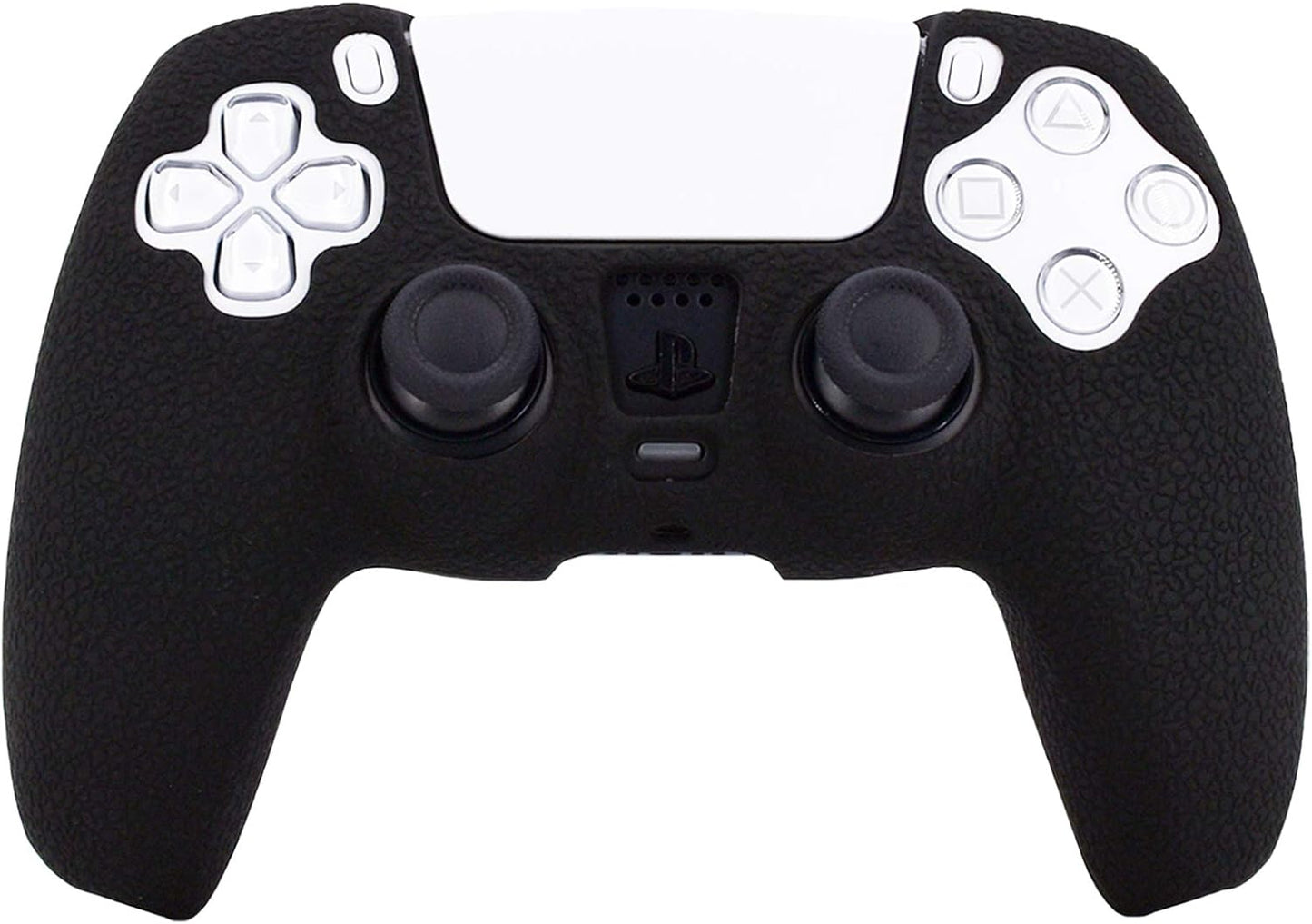 PS5 Controller Skin, Silicone Cover for Sony Playstation 5 Controller Grip Skin Protector Faceplates Kits Video Games(1X Black Cover with 4 X Thumb Grips Caps)