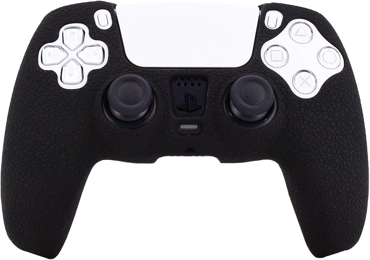 PS5 Controller Skin, Silicone Cover for Sony Playstation 5 Controller Grip Skin Protector Faceplates Kits Video Games(1X Black Cover with 4 X Thumb Grips Caps)