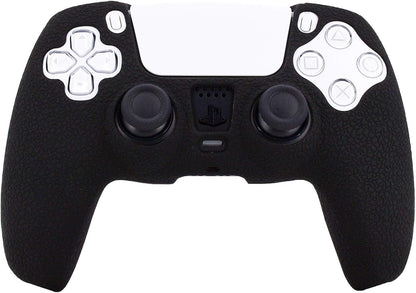 PS5 Controller Skin, Silicone Cover for Sony Playstation 5 Controller Grip Skin Protector Faceplates Kits Video Games(1X Black Cover with 4 X Thumb Grips Caps)